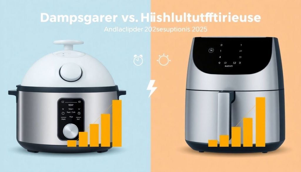 Header-Bild für den Artikelvergleich: Dampfgarer und Heißluftfritteuse mit Darstellung des jährlichen Stromverbrauchs 2025