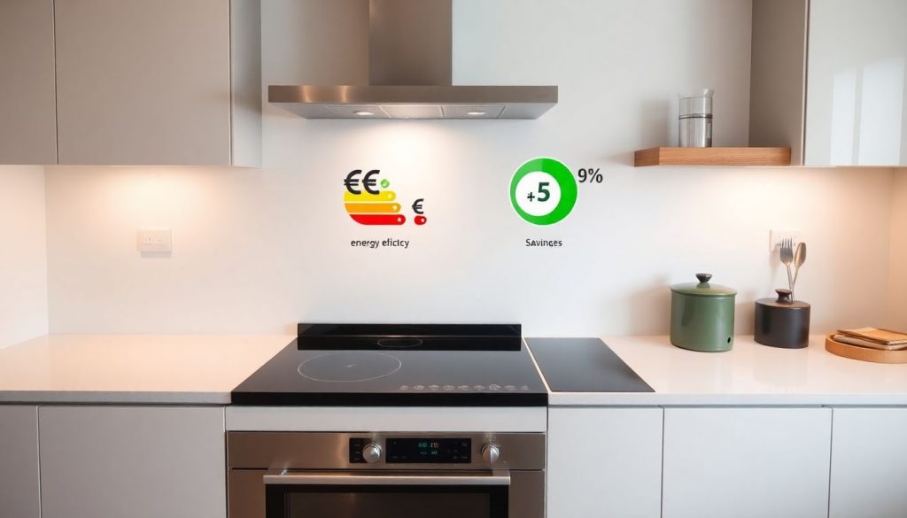 Vergleich zwischen einem alten Gasherd und einem modernen Induktionsherd mit Darstellung von Anschaffungskosten und jährlicher Stromersparnis