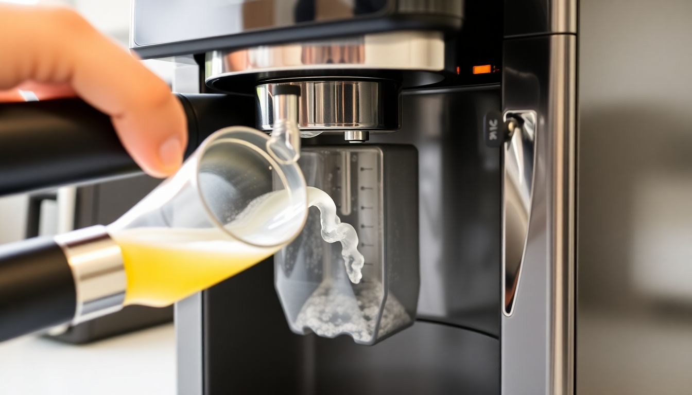 Kaffeevollautomat wird mit Zitronensäure entkalkt, um Schäden am Brühsystem zu vermeiden