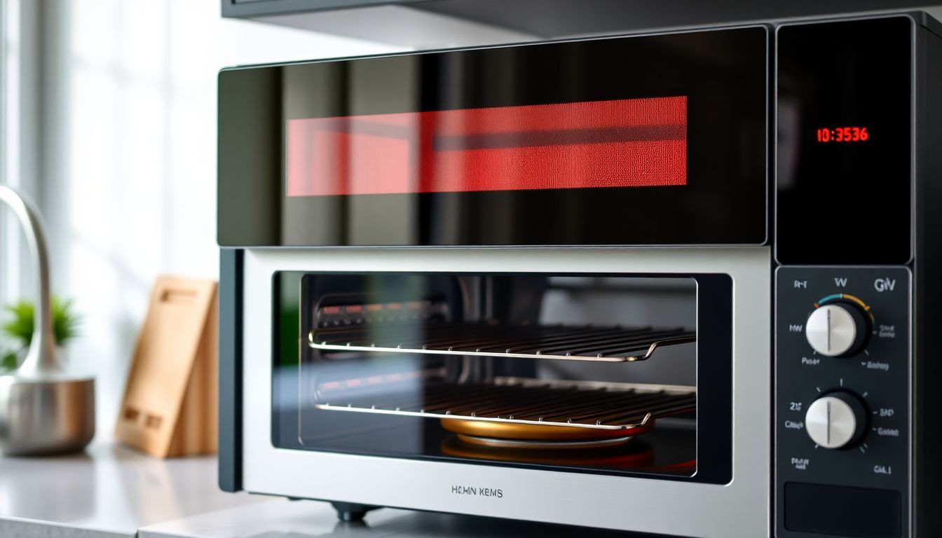 Eine moderne Mikrowelle mit Grillfunktion in einer hellen Küche