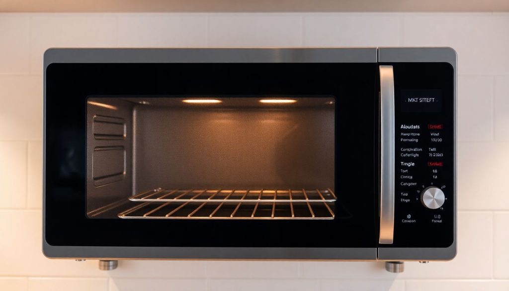 Moderne Mikrowelle mit Grillfunktion in einer zeitgenössischen Küche