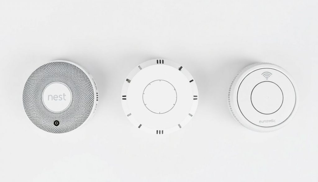 Header-Bild des Artikels 'Smarte Rauchmelder im Test', das drei Rauchmelder im Vergleich zeigt: Nest Protect, Homematic IP und ein günstiges Modell von Eurotronic.