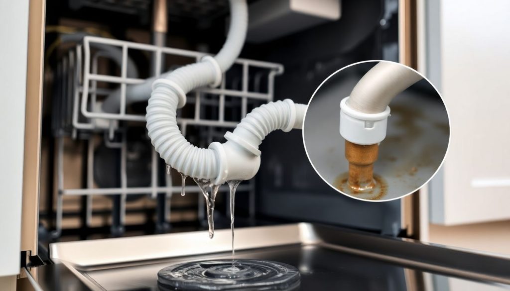 Detailaufnahme eines Spülmaschinen-Ablaufschlauches, der zur Ursachenfindung bei Geruchsproblemen abgenommen wurde.