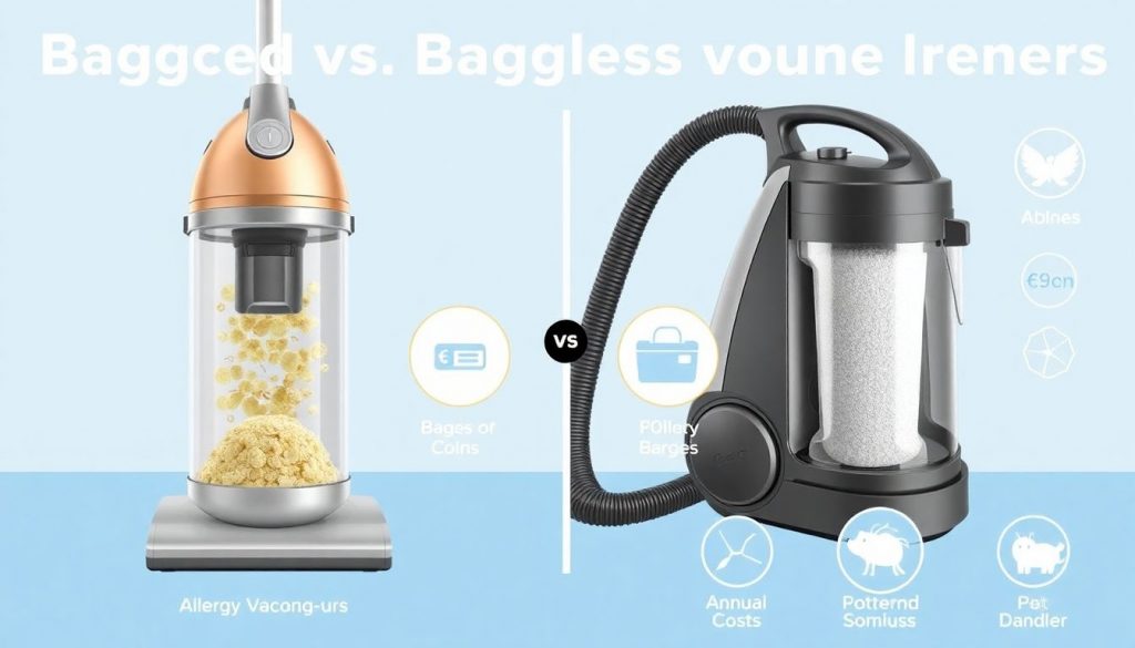 Header-Bild: Staubsauger-Vergleich Beutel vs. Beutellos mit Jahreskosten für Allergiker