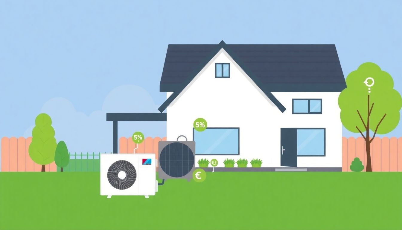 Header-Bild für Artikel: Stromtarif wechseln mit Wärmepumpe - Worauf achten? Zeigt ein modernes Haus mit Wärmepumpe und Symbolen für Energieeffizienz und Tarifvergleich.