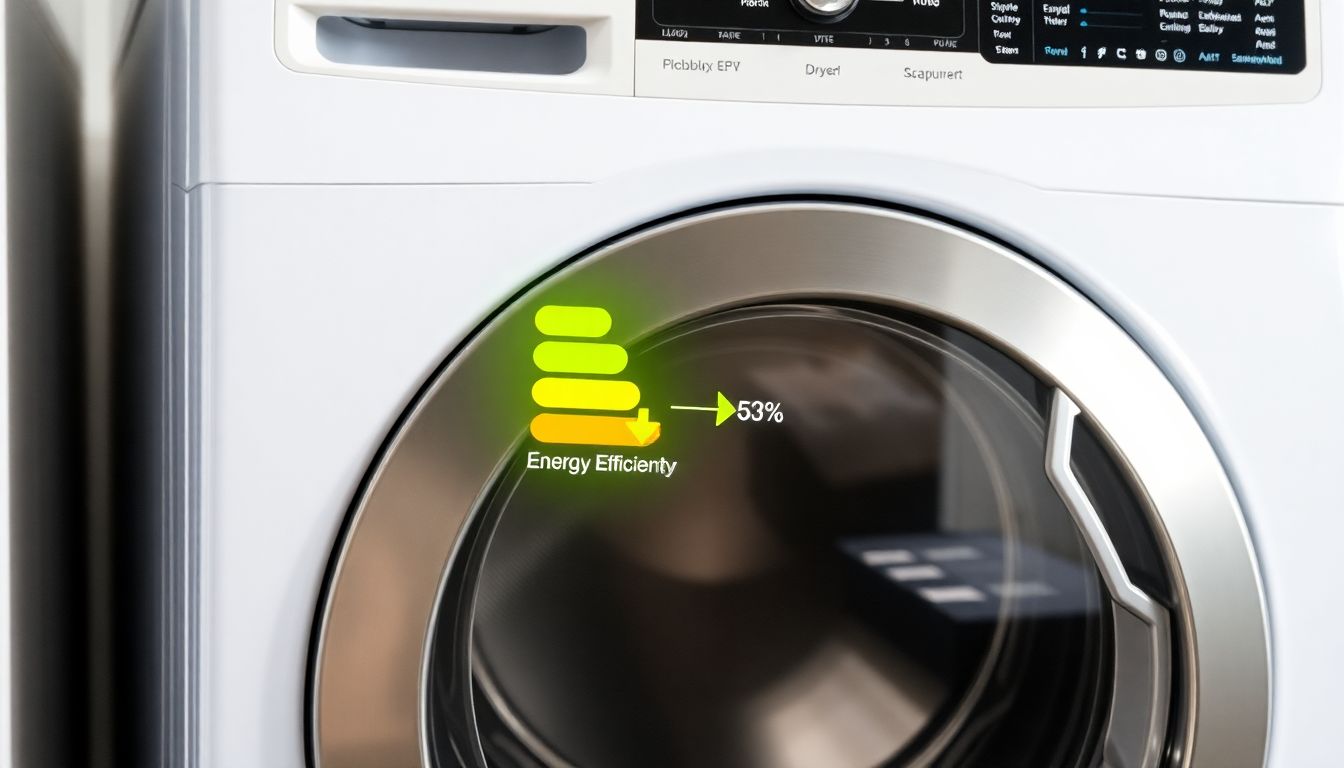 Moderner Trockner mit Energieeffizienzlabel, der durch optimierte Einstellungen Stromkosten reduziert