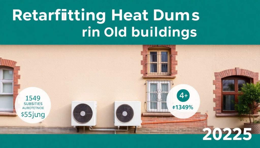 Header-Bild: Wärmepumpe nachrüsten im Altbau mit Infografiken zu Kosten, Förderung und Amortisation 2025