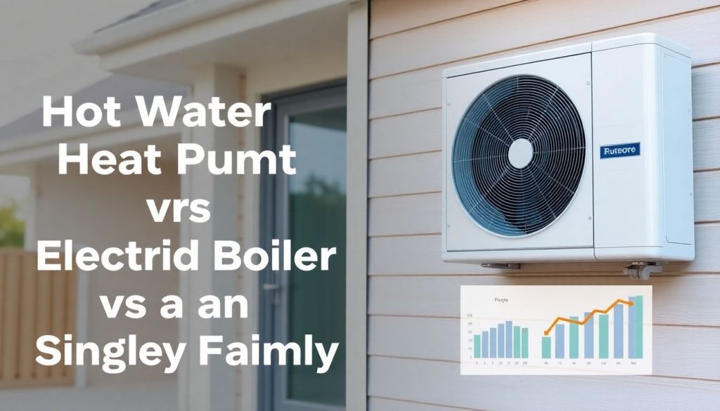 Header-Bild: Moderne Warmwasser-Wärmepumpe an der Außenwand eines Einfamilienhauses, visualisiert den Kosten- und Energievergleich mit einem Elektroboiler.