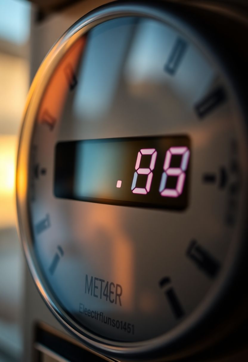 Makroaufnahme eines Stromzählers mit zwei unterschiedlichen Zählerständen, detailreiche Nahaufnahme.