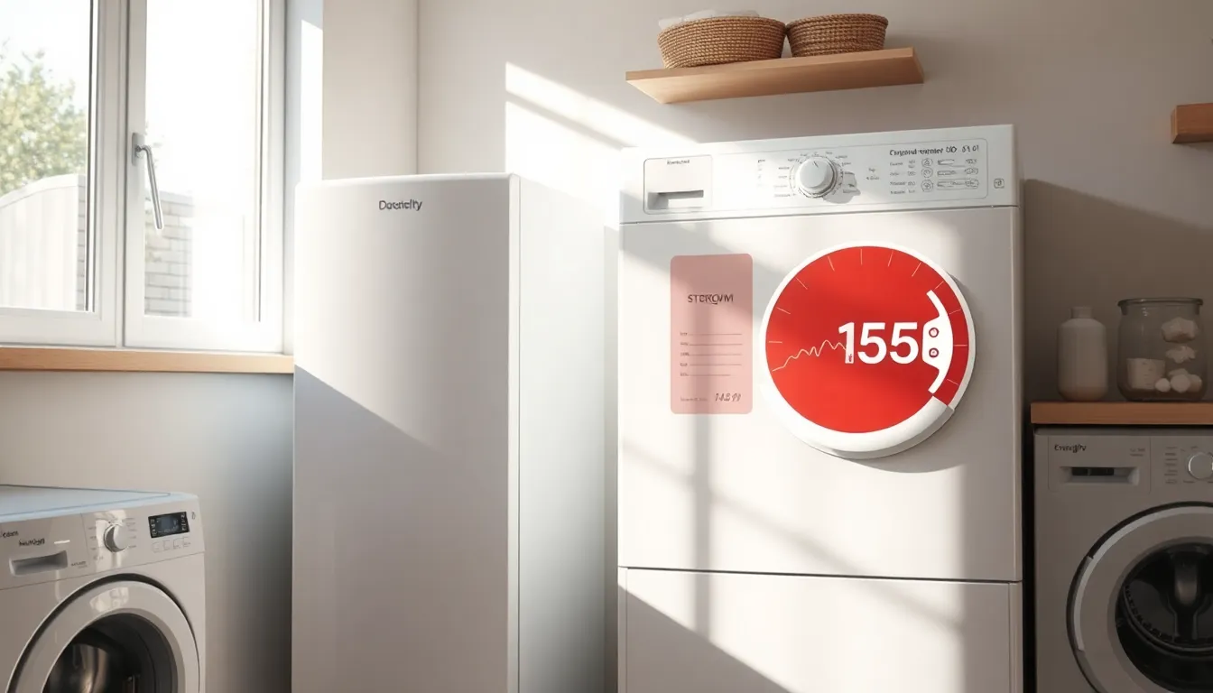 Moderner Ablufttrockner in einer Haushaltsumgebung mit visueller Darstellung des Energieverbrauchs.