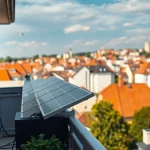 Ihr Balkonkraftwerk auf dem Balkongeländer mit Blick auf eine sächsische Stadt.