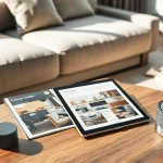 Inspirierender Wohnbereich mit Future Guide Handel Report und Einrichtungs-Moodboard für zukunftsweisendes Wohnen