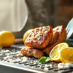 Grillrost mit sicheren Reinigungsmitteln wie Bürste, Zitrone und Seifenwasser