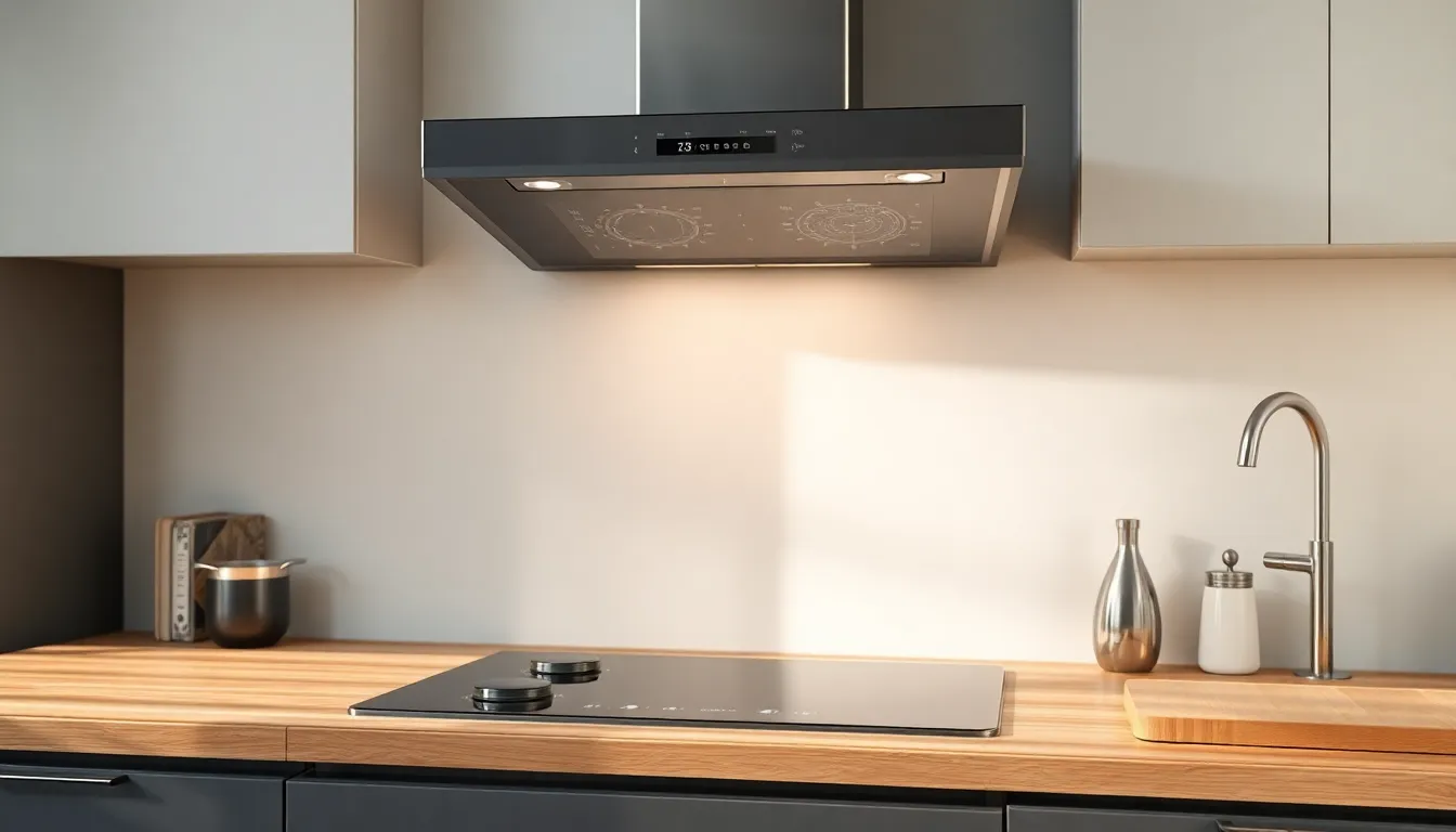 Moderner Induktionsherd mit Einbaubackofen in einer Küche