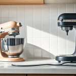 Ordentlich organisierte Küche mit griffbereiten Küchengeräten auf der Arbeitsplatte.