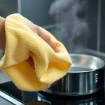 Reinigung eines glänzenden Induktionskochfelds mit einem Mikrofasertuch