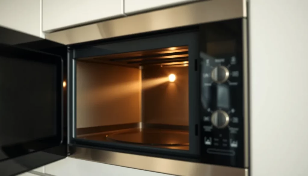 Mikrowelle mit sichtbarem Blitz oder Lichtbogen im Innenraum