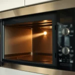 Mikrowelle mit sichtbarem Blitz oder Lichtbogen im Innenraum