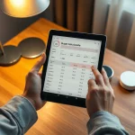 Smart Home Kostenplanung auf einem Tablet mit daneben liegenden smarten Geräten
