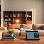 Smart-Home-Geräte dekorativ in ein modernes Wohnregal integriert