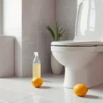 Saubere WC-Keramik mit Hausmitteln Essig und Zitrone zur Reinigung.