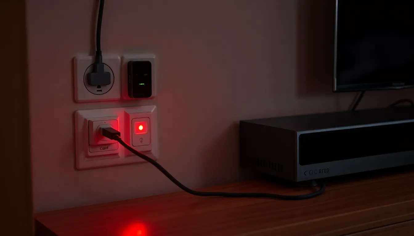 Steckdosenleiste mit angeschlossenen Elektrogeräten im Standby-Modus
