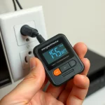 Energiekostenmessgerät misst Standby-Verbrauch einer Unterhaltungselektronik-Steckdosenleiste