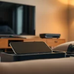 Smarte Steckdose im Einsatz zur Stromverbrauchskontrolle im Wohnzimmer